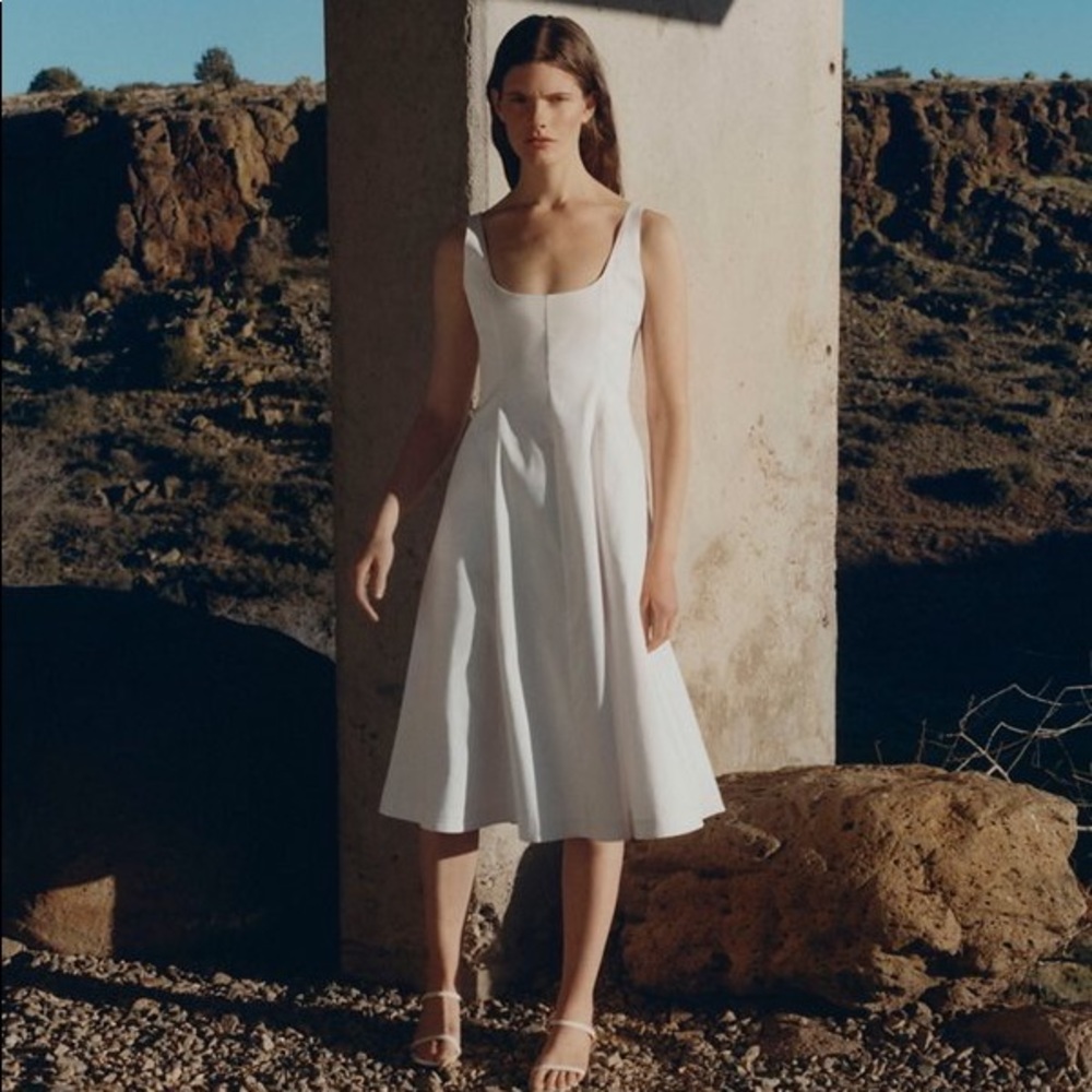 Club Monaco Wide Neck Panel Dress in Bright white color